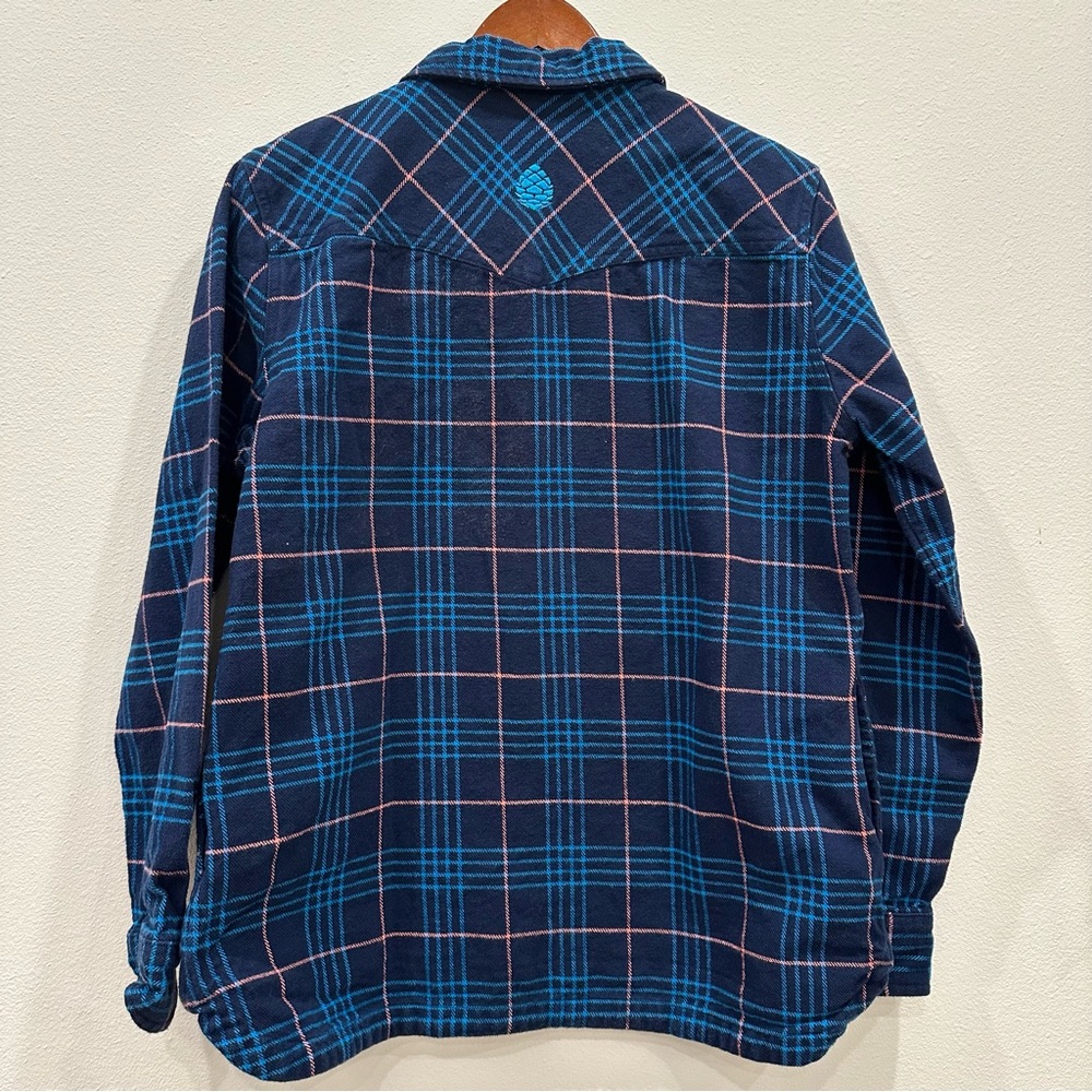 Stio Blue Plaid Button Down Flannel Shirt Shacket size Large - Picture 3 of 5